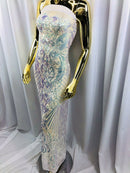 Iridescent Clear, White Mesh - 4 Way Stretch Sequin Fabric Spandex Mesh-Prom-Gown By The Yard