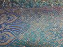 Iridescent aqua, Nude Mesh - 4 Way Stretch Sequin Fabric Spandex Mesh-Prom-Gown By The Yard