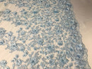Baby Blue 3D Floral Design Embroider and Beaded With Pearls On a Mesh Lace-Prom-Dresses-Nightgown-Apparel-Fashion By The Yard