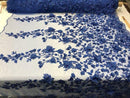 Royal Blue 3D Floral Design Embroider and Beaded With Pearls On a Mesh Lace-Prom-Dresses-Nightgown-Apparel-Fashion By The Yard