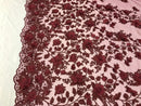 Burgundy 3D Floral Design Embroider and Beaded With Pearls On a Mesh Lace-Prom-Dresses-Nightgown-Apparel-Fashion By The Yard