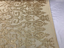 Matte Gold Sequins Lace Fabric, DAMASK Design Embroidered on a Mesh 4 way Stretch Sequin By The Yard -Prom-Gown ( Choose The Size )