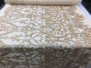 Matte Gold Sequins Lace Fabric, DAMASK Design Embroidered on a Mesh 4 way Stretch Sequin By The Yard -Prom-Gown ( Choose The Size )