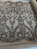 Dusty Rose Sequins Lace Fabric, DAMASK Design Embroidered on a Mesh 4 way Stretch Sequin By The Yard -Prom-Gown ( Choose The Size )