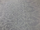 White Sequins Lace Fabric, DAMASK Design Embroidered on a Mesh 4 way Stretch Sequin By The Yard -Prom-Gown ( Choose The Size )