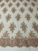 Blush Cluster Bead Fabric - Embroidered Flower Beaded Fabric Wedding Bridal Sold By Yard