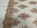 Blush Cluster Bead Fabric - Embroidered Flower Beaded Fabric Wedding Bridal Sold By Yard