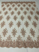 Blush Cluster Bead Fabric - Embroidered Flower Beaded Fabric Wedding Bridal Sold By Yard