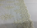 Ivory / Metallic Cluster Bead Fabric - Embroidered Flower Beaded Fabric Wedding Bridal Sold By Yard