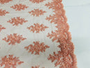 Peach Cluster Bead Fabric - Embroidered Flower Beaded Fabric Wedding Bridal Sold By Yard