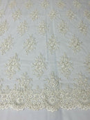 Of White Cluster Bead Fabric - Embroidered Flower Beaded Fabric Wedding Bridal Sold By Yard