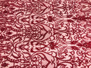 Glam Damask Beaded Fabric, Burgundy - Embroidered Fashion Fabric with Beads Wedding Bridal Sold By Yard