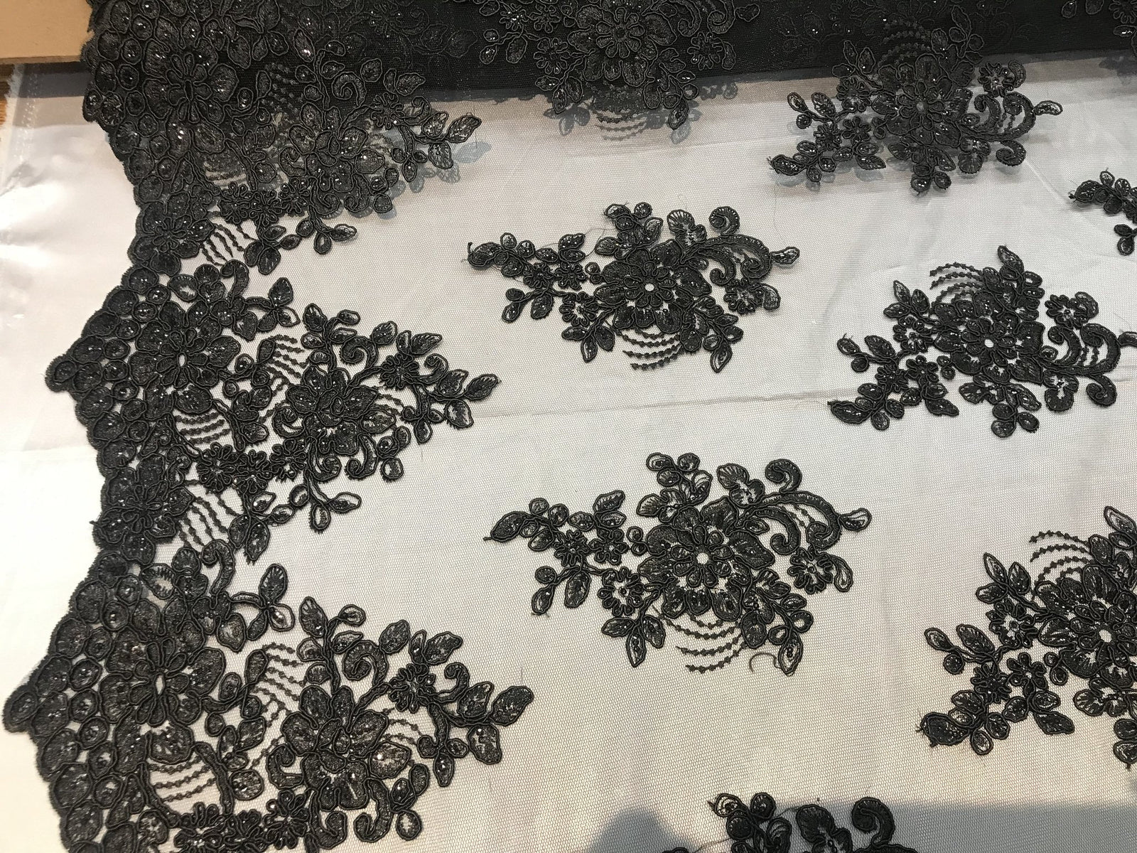 Flower Lace Fabric Black Floral Clusters Embroidered Lace Mesh Fabri 8141