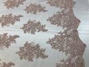 Flower Lace Fabric - Blush Floral Clusters Embroidered Lace Mesh Fabric Sold By The Yard