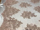 Flower Lace Fabric - Blush Floral Clusters Embroidered Lace Mesh Fabric Sold By The Yard