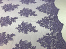 Flower Lace Fabric - Lilac Floral Clusters Embroidered Lace Mesh Fabric Sold By The Yard