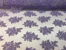 Flower Lace Fabric - Lilac Floral Clusters Embroidered Lace Mesh Fabric Sold By The Yard
