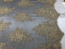Flower Lace Fabric - Gold/Black Mesh Floral Clusters Embroidered Lace Mesh Fabric Sold By The Yard