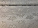 Flower Lace Fabric - White Floral Clusters Embroidered Lace Mesh Fabric Sold By The Yard