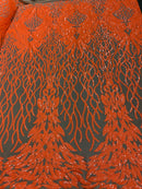 Orange Sequins Lace Fabric On Nude Mesh, DAMASK Design Embroidered on  Mesh 4 way Stretch Sequin By The Yard -Prom-Gown ( Choose The Size )