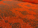 Orange Sequins Lace Fabric On Nude Mesh, DAMASK Design Embroidered on  Mesh 4 way Stretch Sequin By The Yard -Prom-Gown ( Choose The Size )