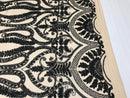 Black Sequins Lace Fabric On Nude Mesh, DAMASK Design Embroidered On 4 way Stretch Sequin By The Yard -Prom-Gown ( Choose The Size )