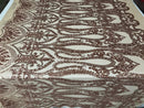 Rose Gold Sequins Lace Fabric On Nude Mesh, DAMASK Design Embroidered On 4 way Stretch Sequin By The Yard -Prom-Gown ( Choose The Size )