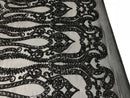 Black Sequins Lace Fabric On a Mesh, DAMASK Design Embroidered On 4 way Stretch Sequin By The Yard -Prom-Gown ( Choose The Size )