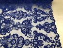 Royal Blue Lace Fabric, Corded Flower Embroidery With Sequins on a Mesh Lace Fabric By The Yard For Gown, Wedding-Bridal-Dress