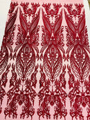 Burgundy Lace Fabric, Corded Flower Embroidery on a Mesh Lace Fabric By The Yard For Gown, Wedding-Bridal-Dress (Choose The Size)