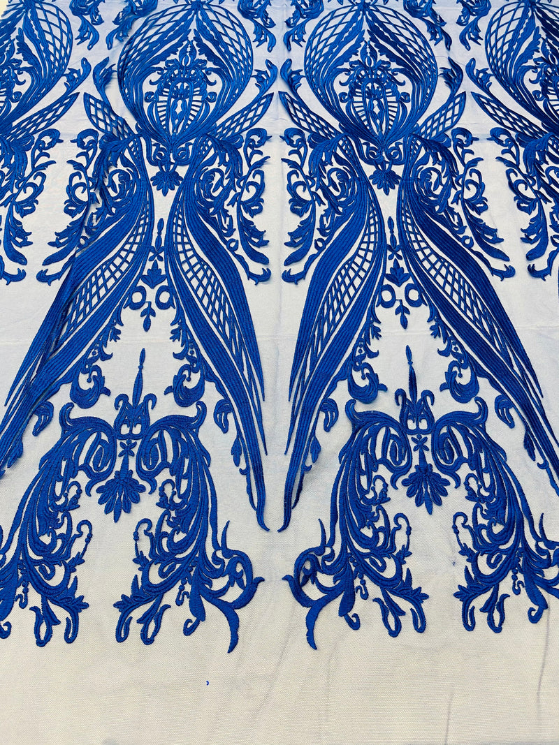 Royal Blue Lace Fabric, Corded Lace Embroidery on a Mesh Lace Fabric By The Yard For Gown, Wedding-Bridal-Dress (Choose The Size)