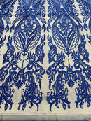 Royal Blue Lace Fabric, Corded Lace Embroidery on a Mesh Lace Fabric By The Yard For Gown, Wedding-Bridal-Dress (Choose The Size)
