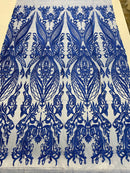 Royal Blue Lace Fabric, Corded Lace Embroidery on a Mesh Lace Fabric By The Yard For Gown, Wedding-Bridal-Dress (Choose The Size)