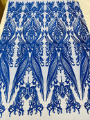 Royal Blue Lace Fabric, Corded Lace Embroidery on a Mesh Lace Fabric By The Yard For Gown, Wedding-Bridal-Dress (Choose The Size)