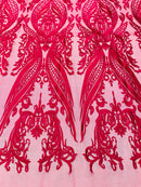 Fuchsia Lace Fabric, Corded Lace Embroidery on a Mesh Lace Fabric By The Yard For Gown, Wedding-Bridal-Dress (Choose The Size)
