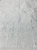 White Lace Fabric, Corded Lace Embroidery on a Mesh Lace Fabric By The Yard For Gown, Wedding-Bridal-Dress (Choose The Size)