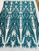 Teal Green Lace Fabric, Corded Lace Embroidery on a Mesh Lace Fabric By The Yard For Gown, Wedding-Bridal-Dress (Choose The Size)