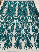 Teal Green Lace Fabric, Corded Lace Embroidery on a Mesh Lace Fabric By The Yard For Gown, Wedding-Bridal-Dress (Choose The Size)