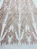 Blush Lace Fabric, Corded Lace Embroidery on a Mesh Lace Fabric By The Yard For Gown, Wedding-Bridal-Dress (Choose The Size)