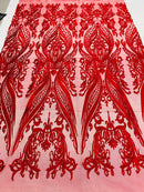Red  Lace Fabric, Corded Lace Embroidery on a Mesh Lace Fabric By The Yard For Gown, Wedding-Bridal-Dress (Choose The Size)