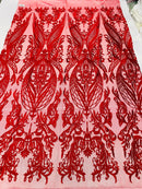 Red  Lace Fabric, Corded Lace Embroidery on a Mesh Lace Fabric By The Yard For Gown, Wedding-Bridal-Dress (Choose The Size)