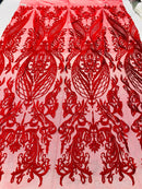Red  Lace Fabric, Corded Lace Embroidery on a Mesh Lace Fabric By The Yard For Gown, Wedding-Bridal-Dress (Choose The Size)