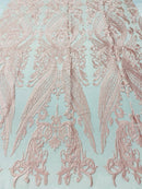 Pink Lace Fabric, Corded Lace Embroidery on a Mesh Lace Fabric By The Yard For Gown, Wedding-Bridal-Dress (Choose The Size)