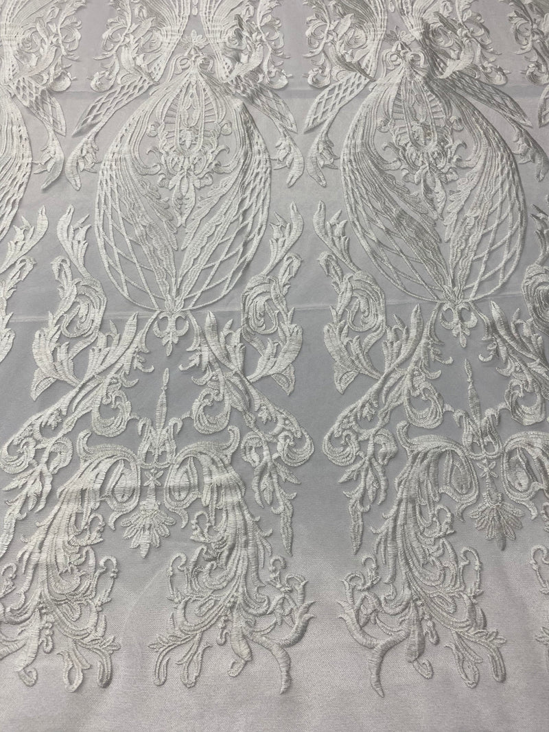 Ivory Lace Fabric, Corded Lace Embroidery on a Mesh Lace Fabric By The Yard For Gown, Wedding-Bridal-Dress (Choose The Size)