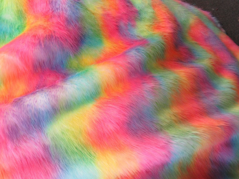 Faux Fur Fabric - Wave Dye Rainbow Multi-Color Decoration Soft Furry Fabric - 60" Wide Sold By The Yard (Choose The Size)