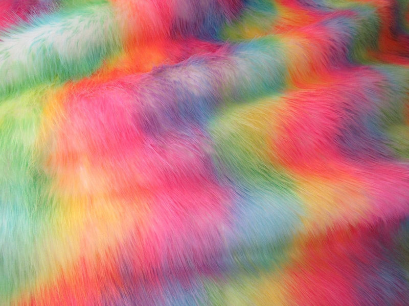 Faux Fur Fabric - Wave Dye Rainbow Multi-Color Decoration Soft Furry Fabric - 60" Wide Sold By The Yard (Choose The Size)