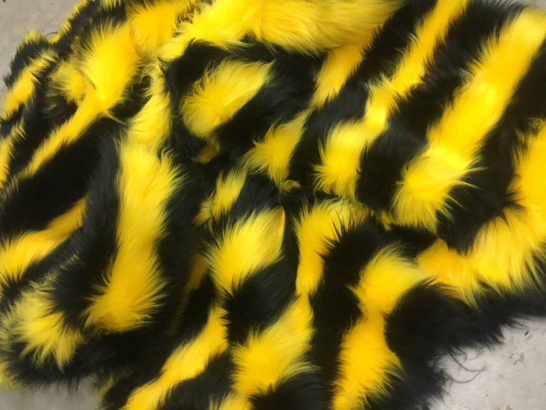 Faux Fur Fabric - Faux Fake Fur 2 Tone Yellow/Black Decoration Soft Furry Fabric 60" Wide Sold By The Yard (Choose The Size)