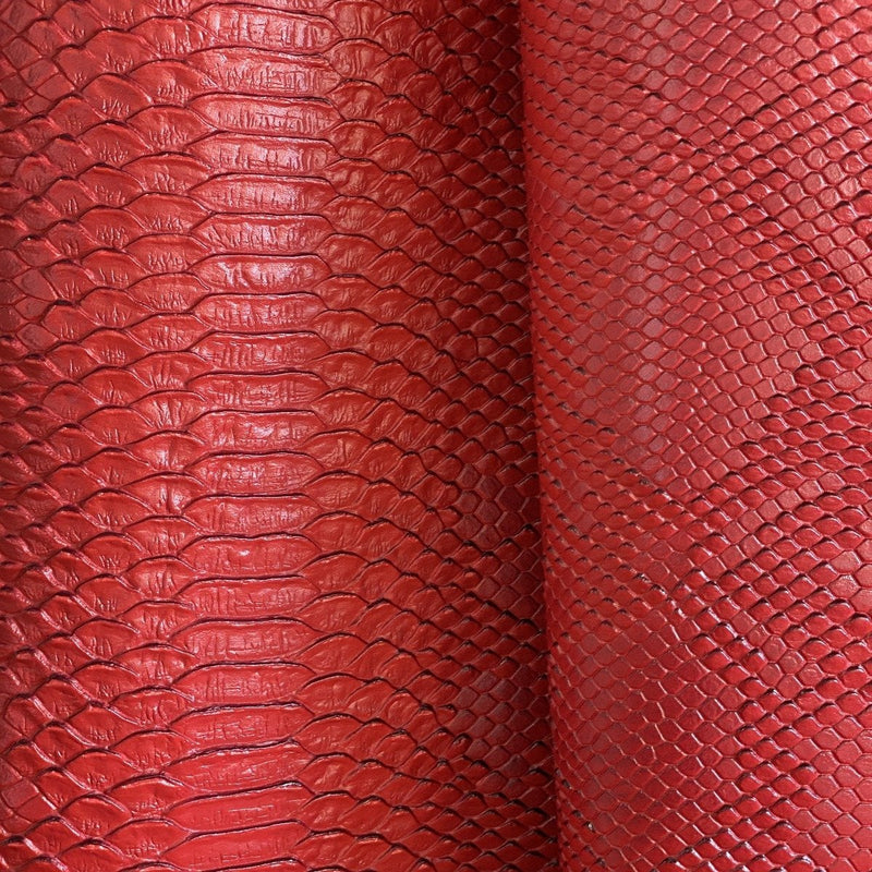Faux Viper Snake Print Vinyl Fabric - Red - High Quality Vinyl Sold by The Yard