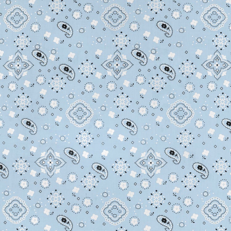 Lt Blue Bandana Print Fabric Cotton/Polyester Sold By The Yard