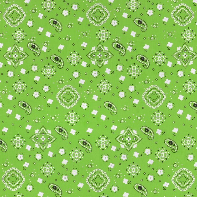 Lime Green Bandana Print Fabric Cotton/Polyester Sold By The Yard